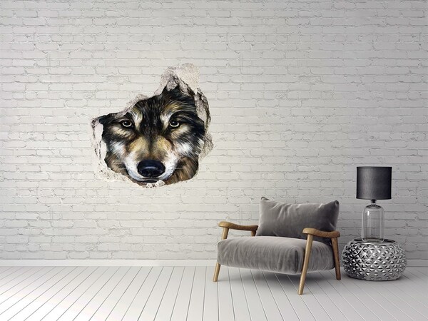 Hole in the wall sticker Wolf's gaze through the wall