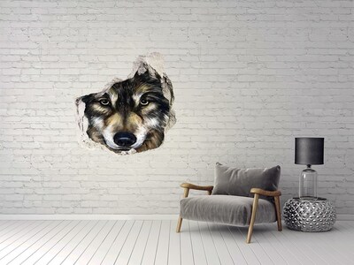 Hole in the wall sticker Wolf's gaze through the wall