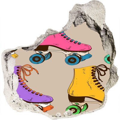 Hole in the wall decal Colorful roller skates in a hole in the wall