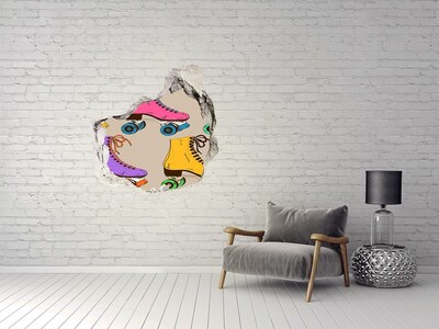 Hole in the wall decal Colorful roller skates in a hole in the wall