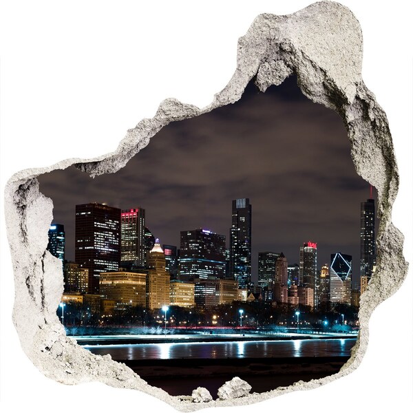 3D wall hole wallpaper Night panorama of the city