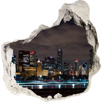 3D wall hole wallpaper Chicago at night