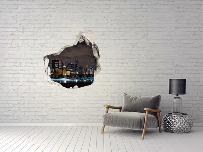3D wall hole wallpaper Night panorama of the city