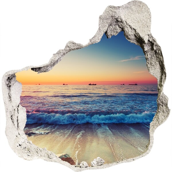 3D wall hole wallpaper Sunset over the sea