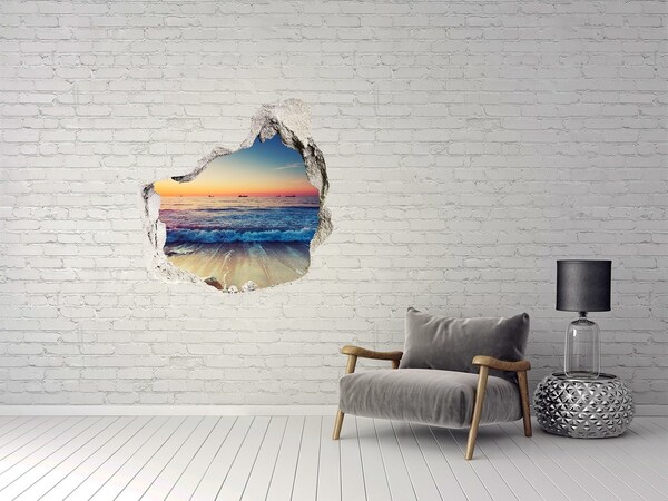 3D wall hole wallpaper Sunrise sea