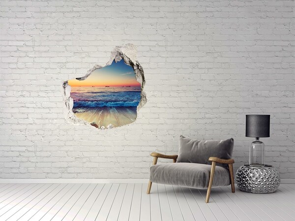 3D wall hole wallpaper Sunset over the sea