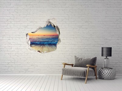 3D wall hole wallpaper Sunset over the sea
