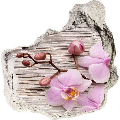 Hole in the wall decal Orchid flowers on a wooden background