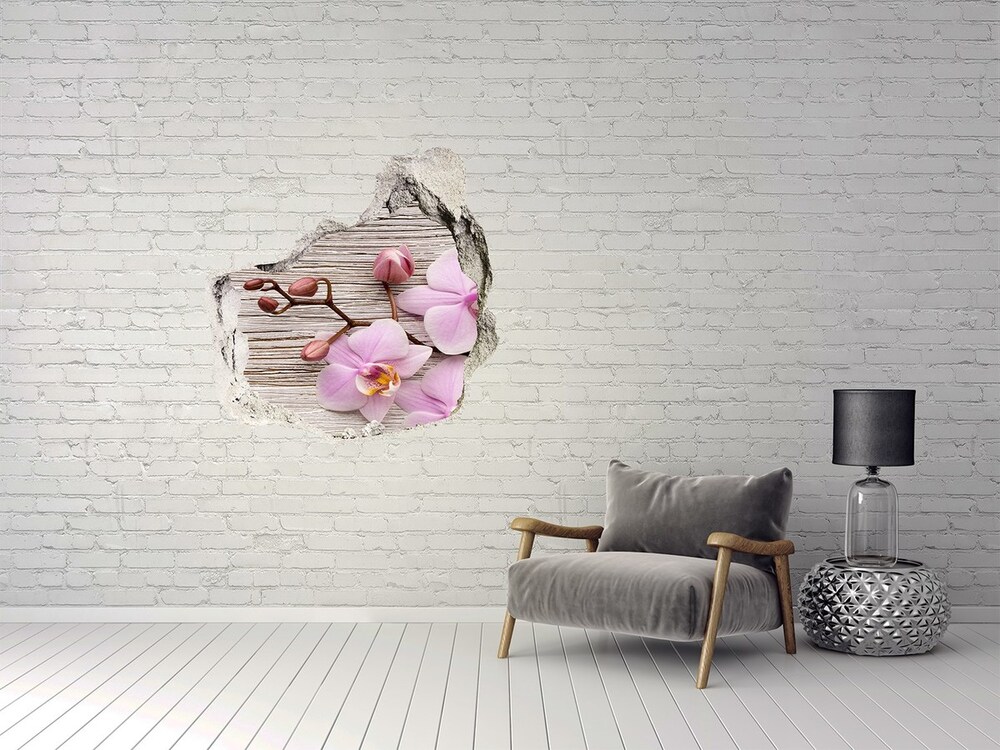 Hole in the wall decal Orchid on wood