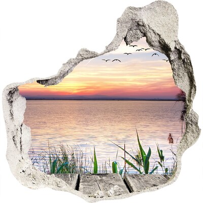 Hole in the wall decal Sunset over the lake