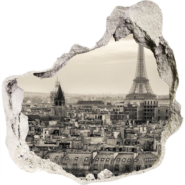 3D wall hole wallpaper View of Paris with the Eiffel Tower