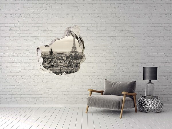 3D wall hole wallpaper Eiffel Paris tower