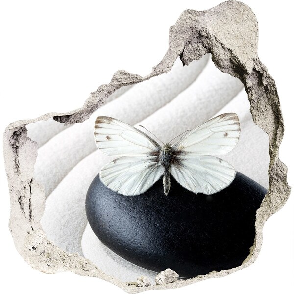 Hole wall sticker A butterfly on a stone in a Zen setting