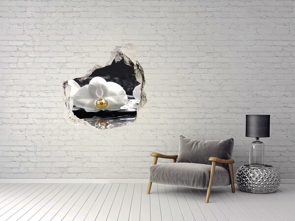 3D wall hole Orchid flower on the water