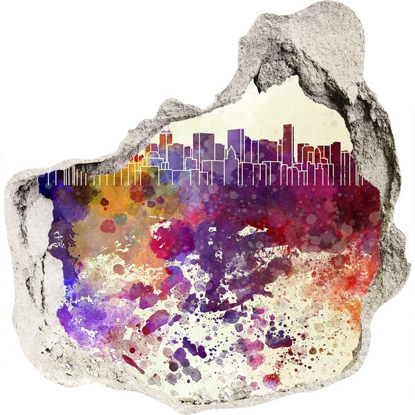 3D wall hole Cityscape in a colorful hole