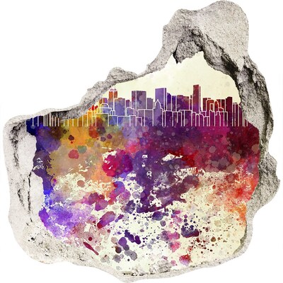 3D wall hole Cityscape in a colorful hole