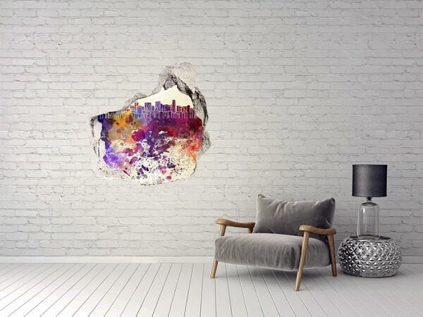 3D wall hole Cityscape in a colorful hole