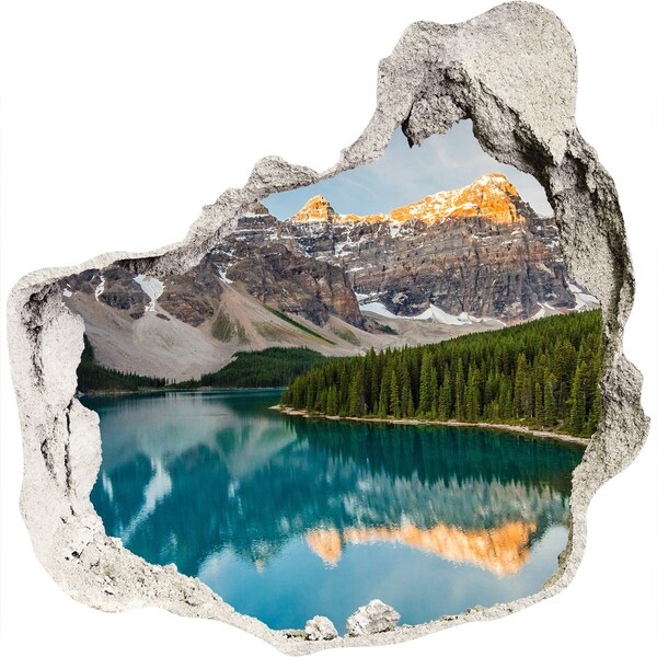3D wall hole Mountain lake in the valley
