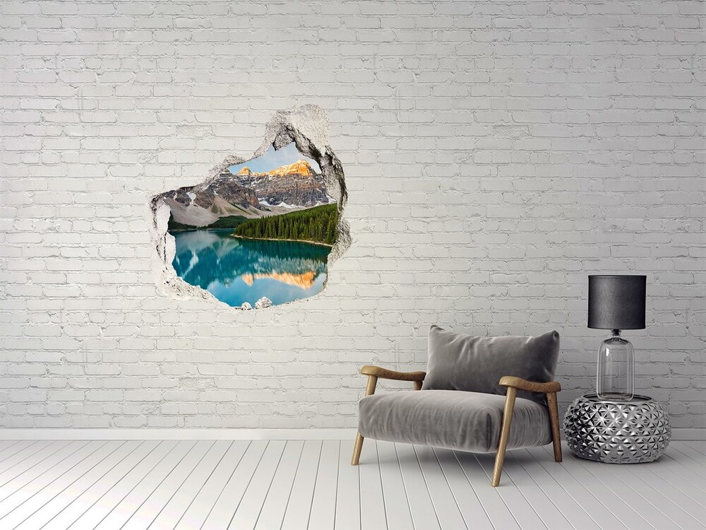 3D wall hole Lake in the mountains