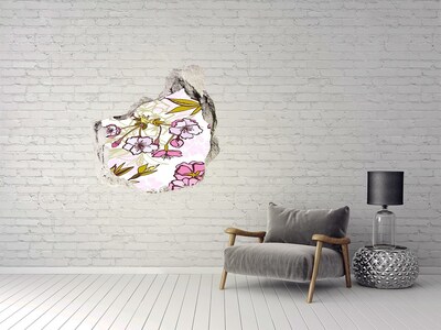 3D wall hole wallpaper Cherry blossoms