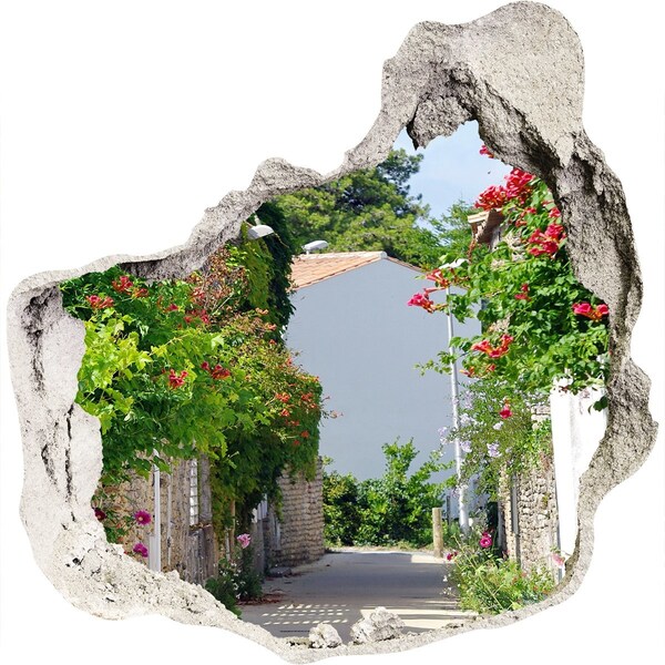 Hole in the wall sticker A charming street with flowers