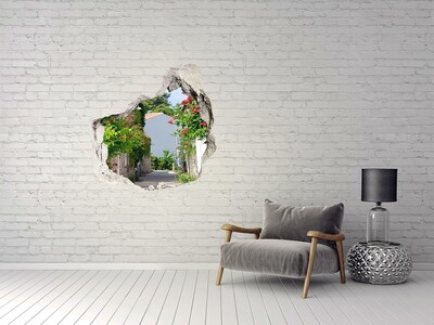 Hole in the wall sticker A charming street with flowers