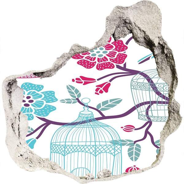 Hole in the wall decal Floral motif with bird cages