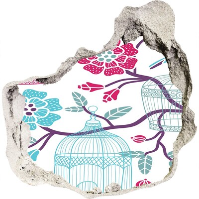 Hole in the wall decal Floral motif with bird cages