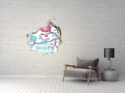 Hole in the wall decal Floral motif with bird cages