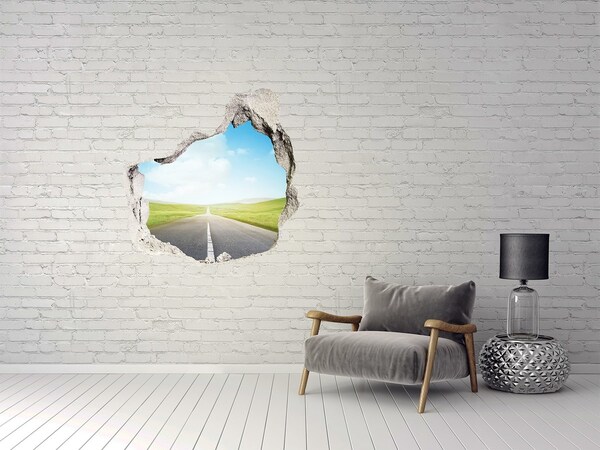 Hole in the wall decal A road through green fields