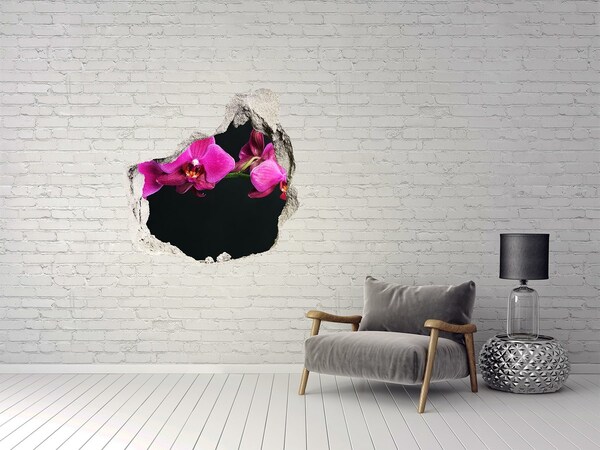 3D wall hole wallpaper Orchid through the wall