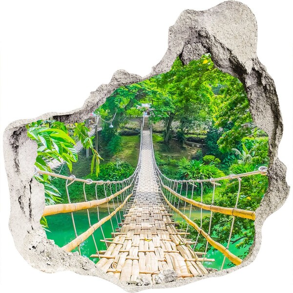 3D wall hole wallpaper Bridge in the jungle