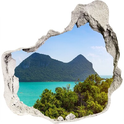 Hole wall sticker View of a tropical island