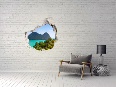 Hole wall sticker View of a tropical island