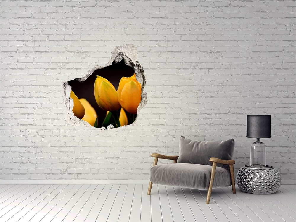 3D wall hole Yellow tulips