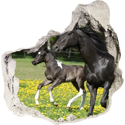 3D wall hole Horses in the meadow