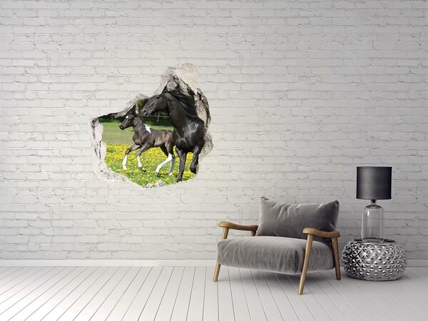 3D wall hole Horses in the meadow