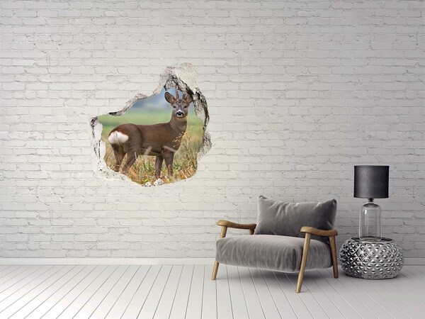3D wall hole wallpaper Roe deer in its natural habitat