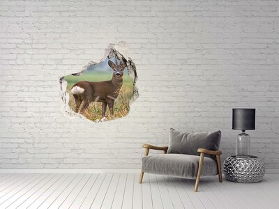 3D wall hole wallpaper Roe deer in its natural habitat