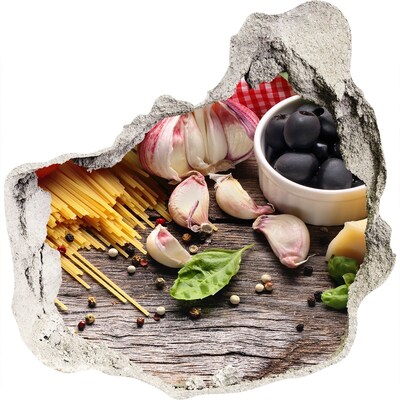 Hole wall sticker Italian cuisine with pasta and garlic