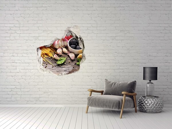 Hole wall sticker Italian cuisine with pasta and garlic