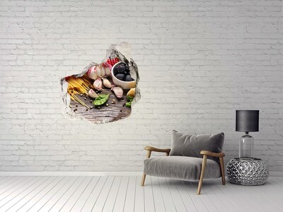 Hole wall sticker Italian cuisine with pasta and garlic