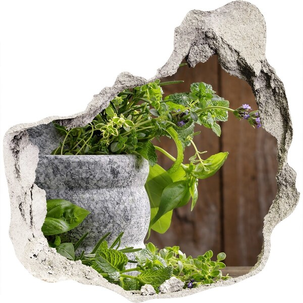 Hole in the wall decal Herbs in a mortar