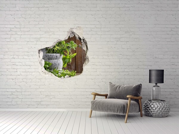 Hole in the wall decal Herbs in a mortar