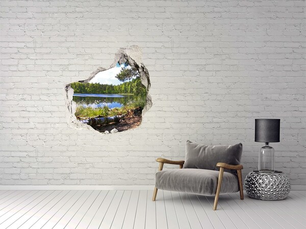 Hole in the wall sticker Green forest by the lake