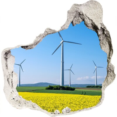 3D wall hole wallpaper Windy farms in green fields