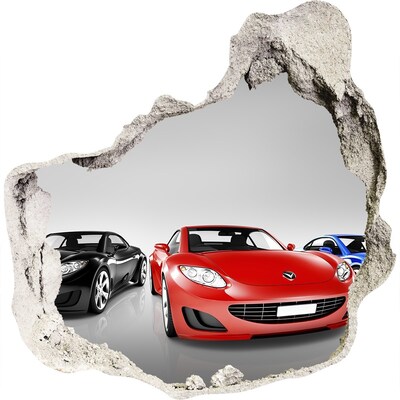 3D wall hole wallpaper Colorful cars