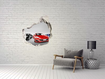 3D wall hole wallpaper Colorful cars