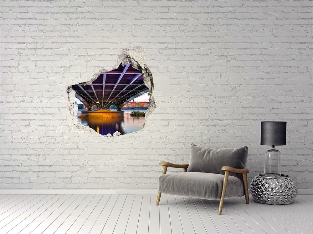 3D wall hole wallpaper Bridge in Warsaw