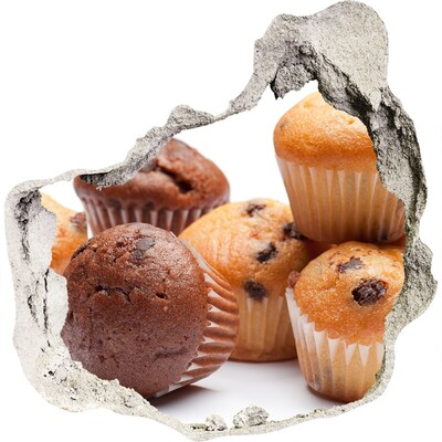 Hole in the wall sticker Sweet pastries from behind the wall